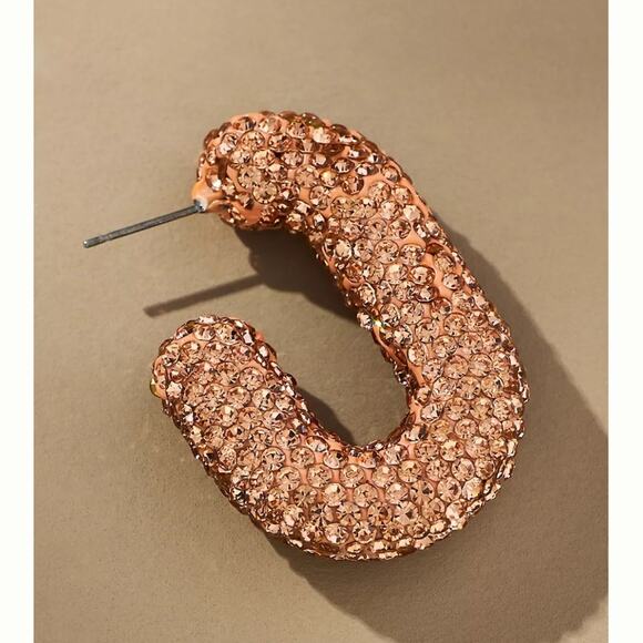 Anthropologie | OBLONG PAVÉ HOOP EARRINGS ROSE GOLD - Picture 2 of 5